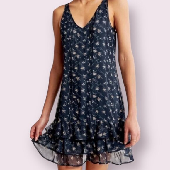 Abercrombie & Fitch Women's A-Line Mini Dress Navy Floral Sleeveless Size MP - Picture 1 of 10